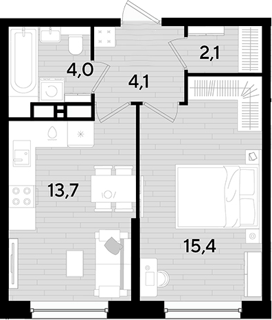 1-комн., 39.3 м², 12/16 этаж, ЖК «DОГМА ПАРК»