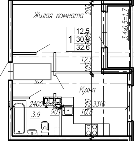 1-комн., 30.9 м², 2/4 этаж, ЖК «Эво»