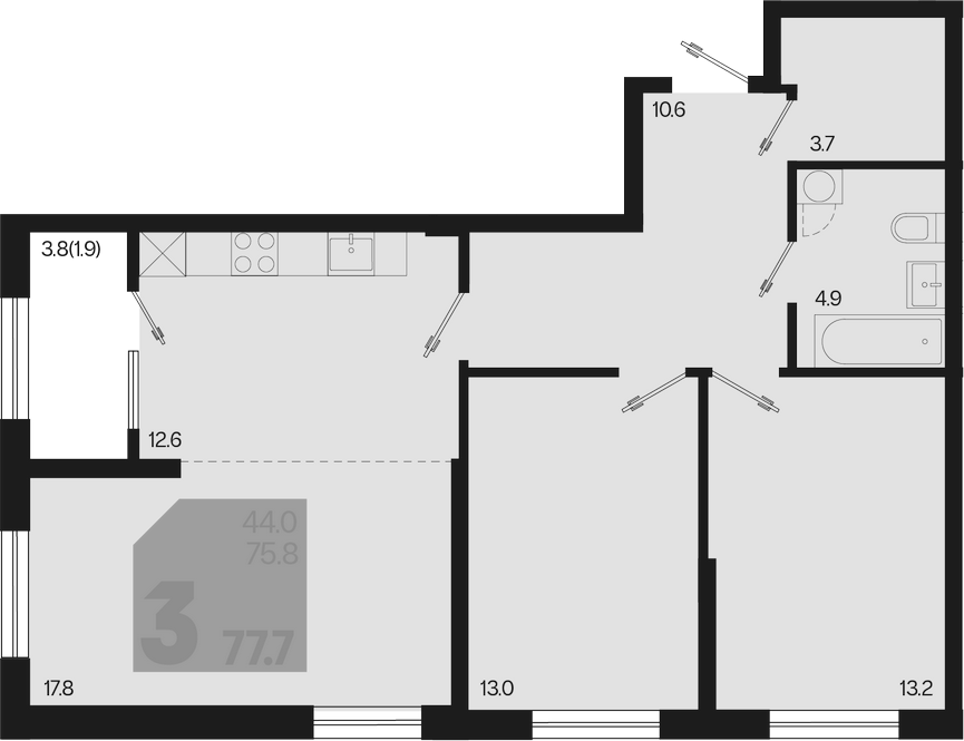 Продается 3-комн. квартира, 75.8 м²