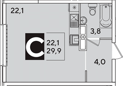 Студия, 29.9 м², 14/16 этаж, ЖК «Самолет»