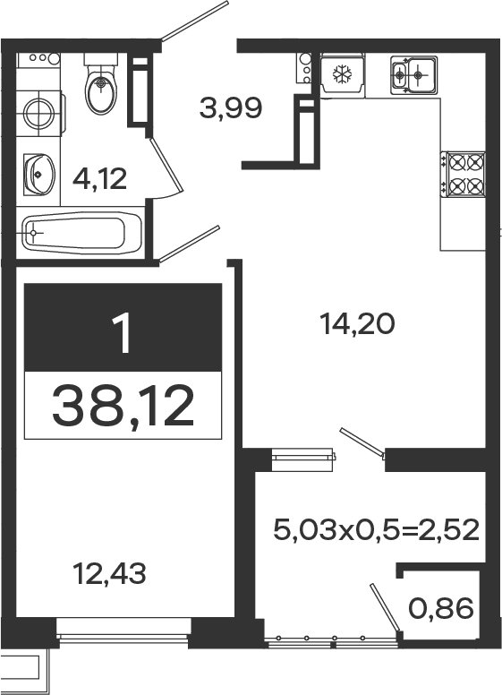 1-комн., 34.74 м², 11/18 этаж, ЖК «Образцово»