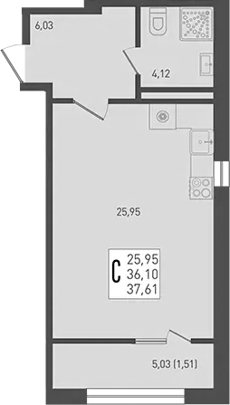 Студия, 36.1 м², 5/9 этаж, ЖК «Югге»