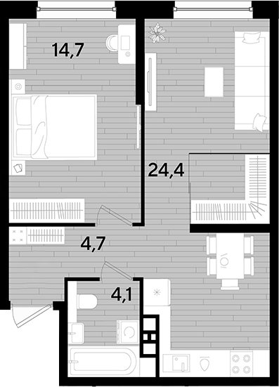 2-комн., 47.9 м², 3/16 этаж, ЖК «DОГМА ПАРК»