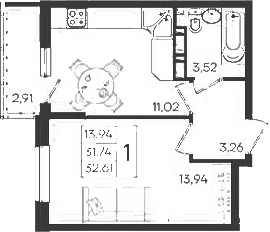 1-комн., 31.74 м², 18/18 этаж, ЖК «Дом 101»