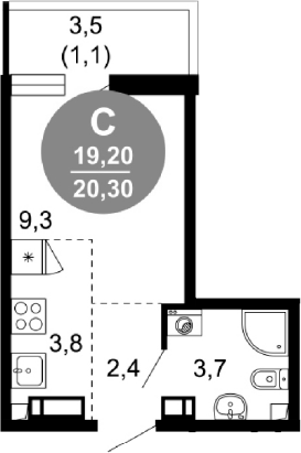 Студия, 19.2 м², 2/17 этаж, ЖК «Лестория»