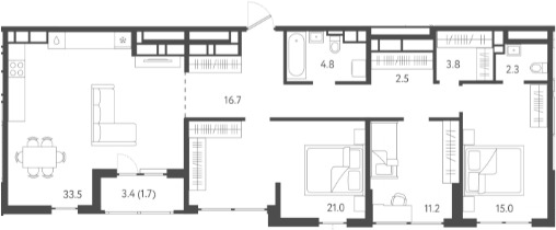 4+ комнаты, 110.8 м², 23/24 этаж, ЖК «Все Свои VIP»