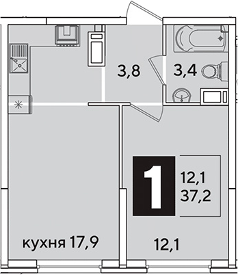 Продается 2-комн. квартира, 37.2 м²