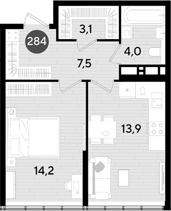 1-комн., 42.7 м², 16/16 этаж, ЖК «DОГМА ПАРК»