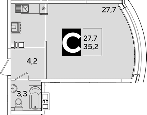Студия, 35.2 м², 4/16 этаж, ЖК «Самолет»
