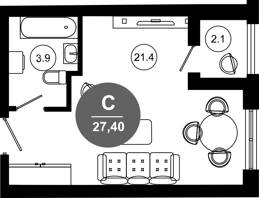 Студия, 25.3 м², 10/10 этаж, ЖК «Гостиничный комплекс GREENMONT»