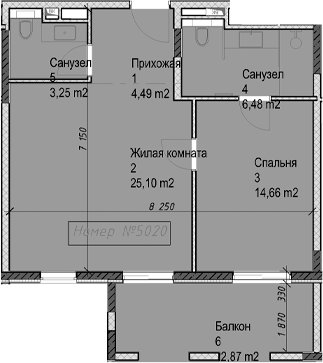 2-комн., 54.03 м², 5/6 этаж, ЖК «Гостиничный комплекс Николай 1»