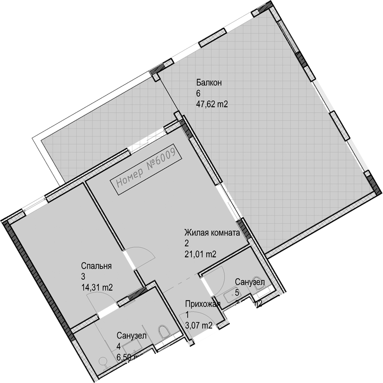 2-комн., 48.1 м², 6/6 этаж, ЖК «Гостиничный комплекс Николай 1»