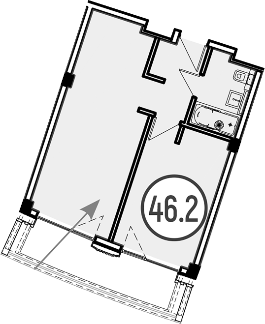 Объект, 46.2 м², 1/4 этаж, ЖК «Гостиничный комплекс GRAND CASCADE»