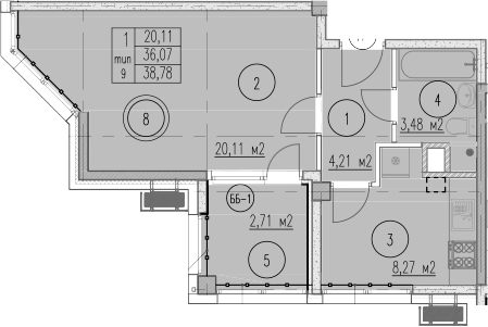 1-комн., 36.07 м², 2/10 этаж, ЖК «Agoy Park Residence by Lavicon»