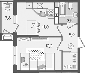 1-комн., 32.6 м², 19/24 этаж, ЖК «Рекорд»