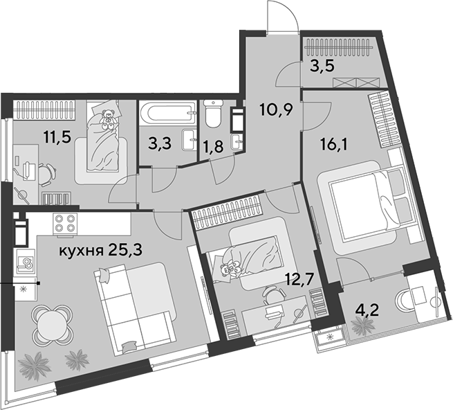 4+ комнаты, 85.1 м², 10/18 этаж, ЖК «Парк Победы»