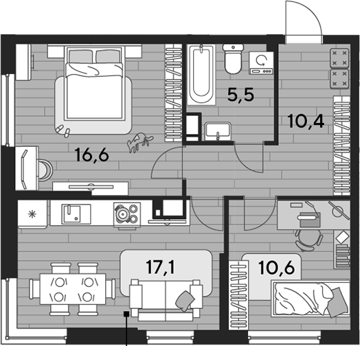 2-комн., 60.2 м², 13/16 этаж, ЖК «DОГМА ПАРК»