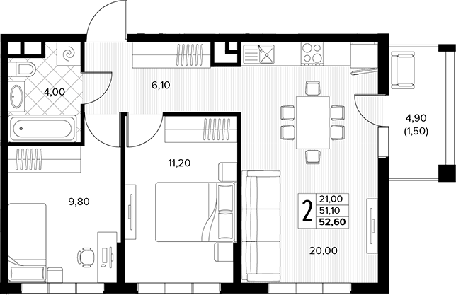 Продается 2-комн. квартира, 51.1 м²