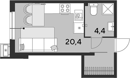 Студия, 24.8 м², 2/18 этаж, ЖК «Парк Победы»