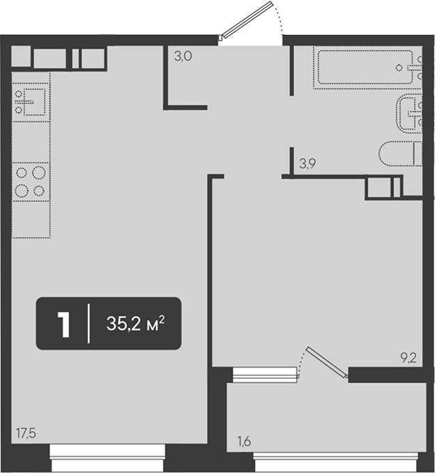 Продается 1-комн. квартира, 33.6 м²