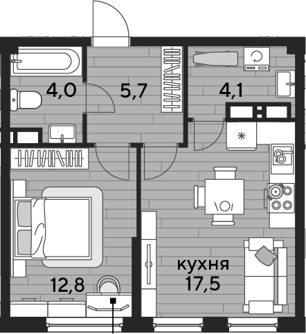 1-комн., 44.1 м², 10/16 этаж, ЖК «DОГМА ПАРК»