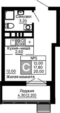 Студия, 17.8 м², 2/16 этаж, ЖК «Традиции»
