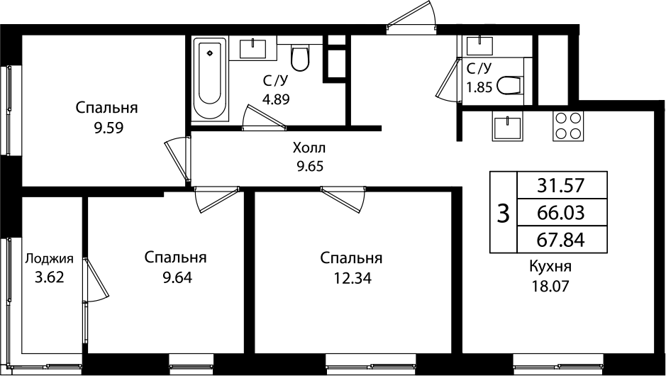 4+ комнаты, 65.78 м², 12/16 этаж, ЖК «Патрики»