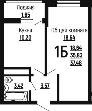 1-комн., 35.83 м², 24/24 этаж, ЖК «Славянка»