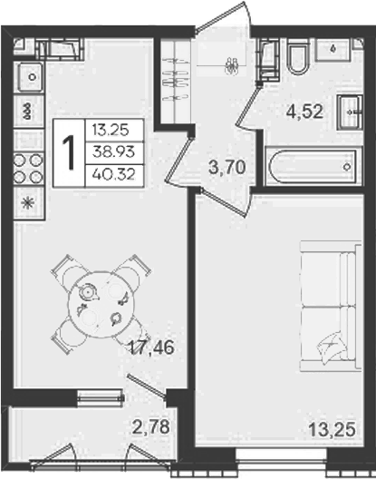 Продается 1-комн. квартира, 38.93 м²