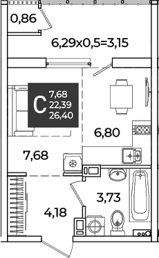 Продается 1-комн. квартира, 22.39 м²