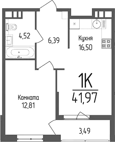 1-комн., 40.22 м², 7/9 этаж, ЖК «Кумир»