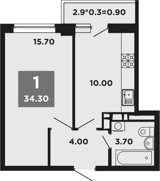 1-комн., 33.4 м², 4/12 этаж, ЖК «НЕО-квартал Красная площадь»