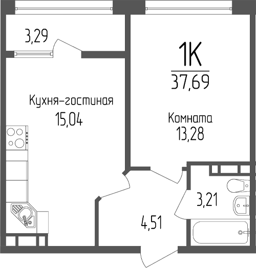 1-комн., 36.04 м², 14/14 этаж, ЖК «Портрет 2»