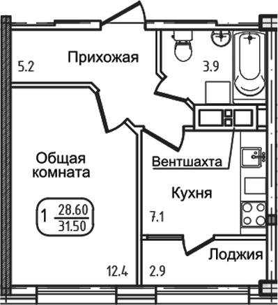 1-комн., 26.9 м², 3/8 этаж, ЖК «Уют. Дарстрой»