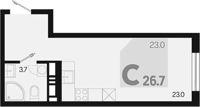 Студия, 26.7 м², 9/18 этаж, ЖК «Первое место»