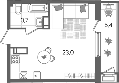 Студия, 26.7 м², 13/24 этаж, ЖК «Рекорд»