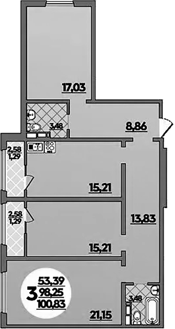 Продается 3-комн. квартира, 98.25 м²