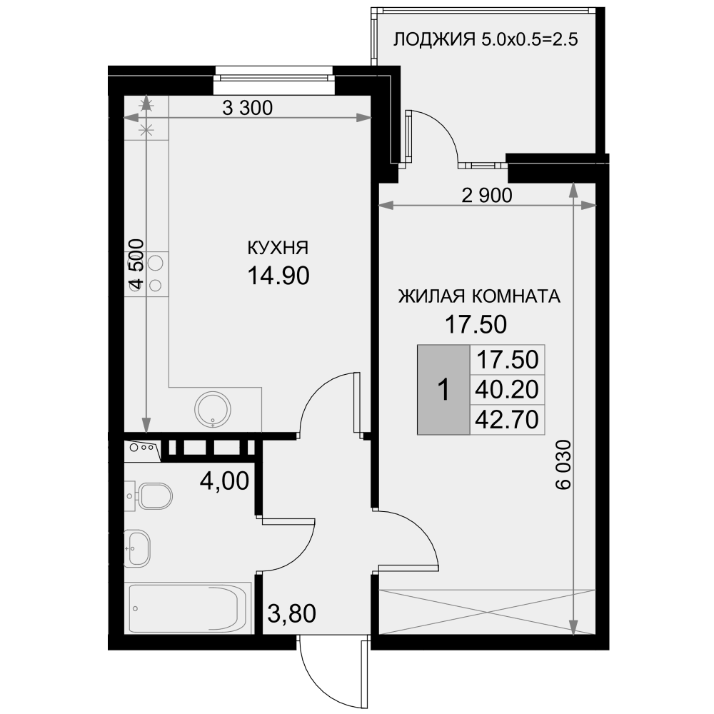 1-комн., 38.3 м², 6/7 этаж, ЖК «История»