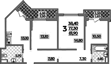 3-комн., 77.4 м², 1/22 этаж, ЖК «Парк у дома»