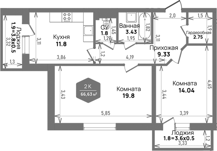 2-комн. Левада
