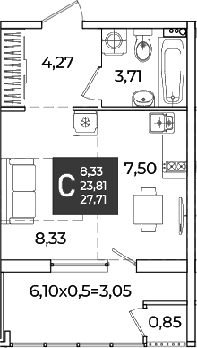 Продается 1-комн. квартира, 23.81 м²