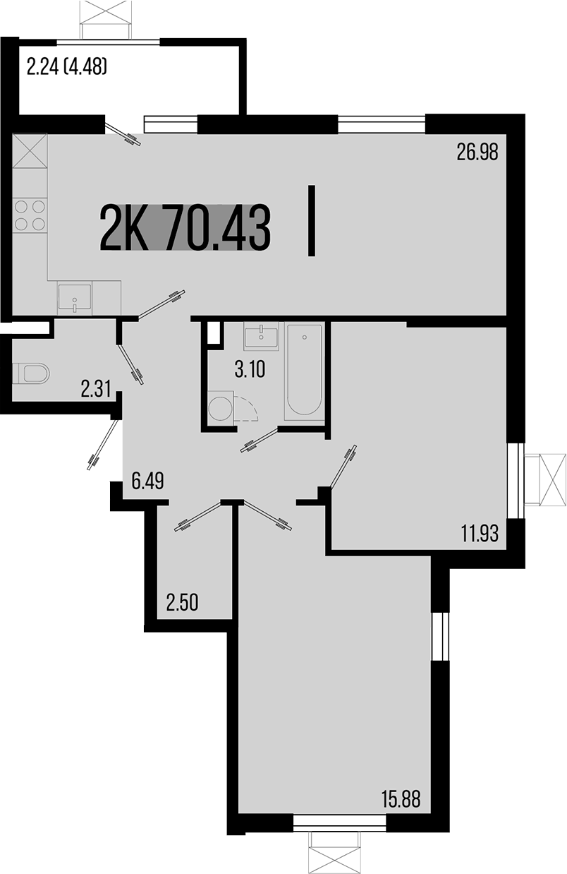 Продается 2-комн. квартира, 68.19 м²