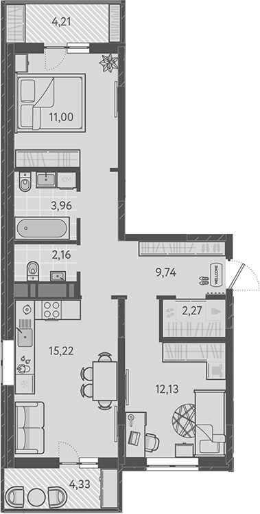 3-комн., 56.48 м², 7/9 этаж, ЖК «Теплые края»