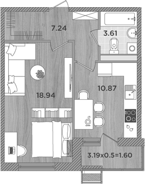 1-комн., 40.66 м², 8/8 этаж, ЖК «Сады у моря»