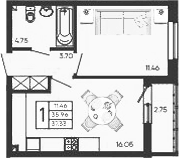 Продается 1-комн. квартира, 35.96 м²