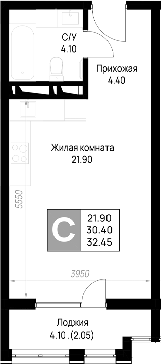 Студия, 30.4 м², 3/12 этаж, ЖК «На высоком берегу»