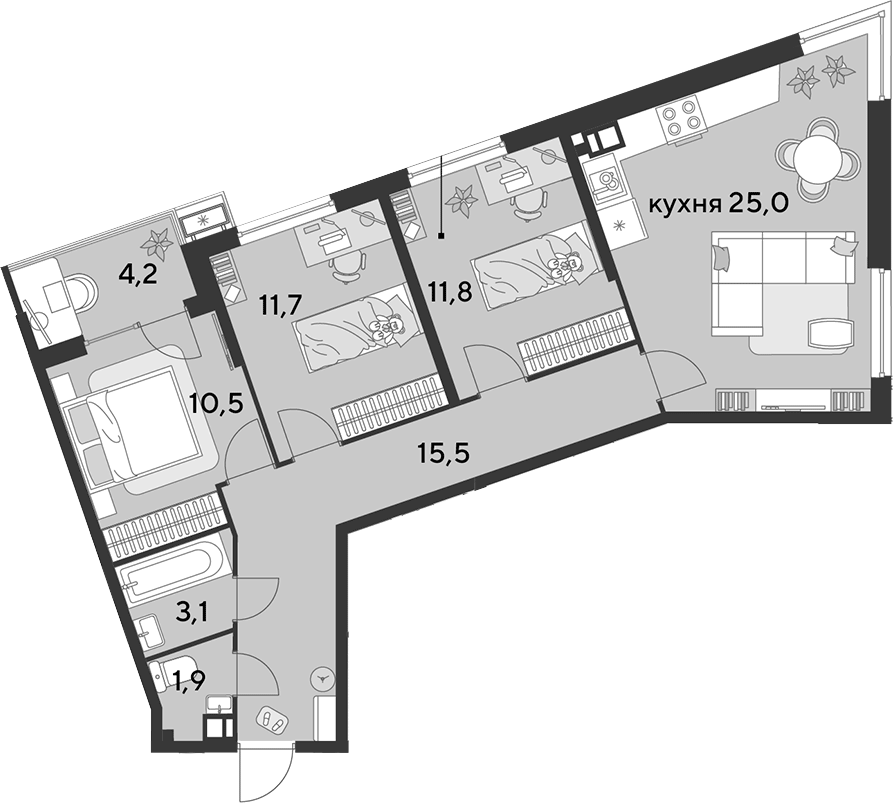 4+ комнаты, 79.5 м², 3/18 этаж, ЖК «Парк Победы»