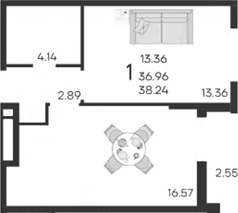 Продается 1-комн. квартира, 36.96 м²