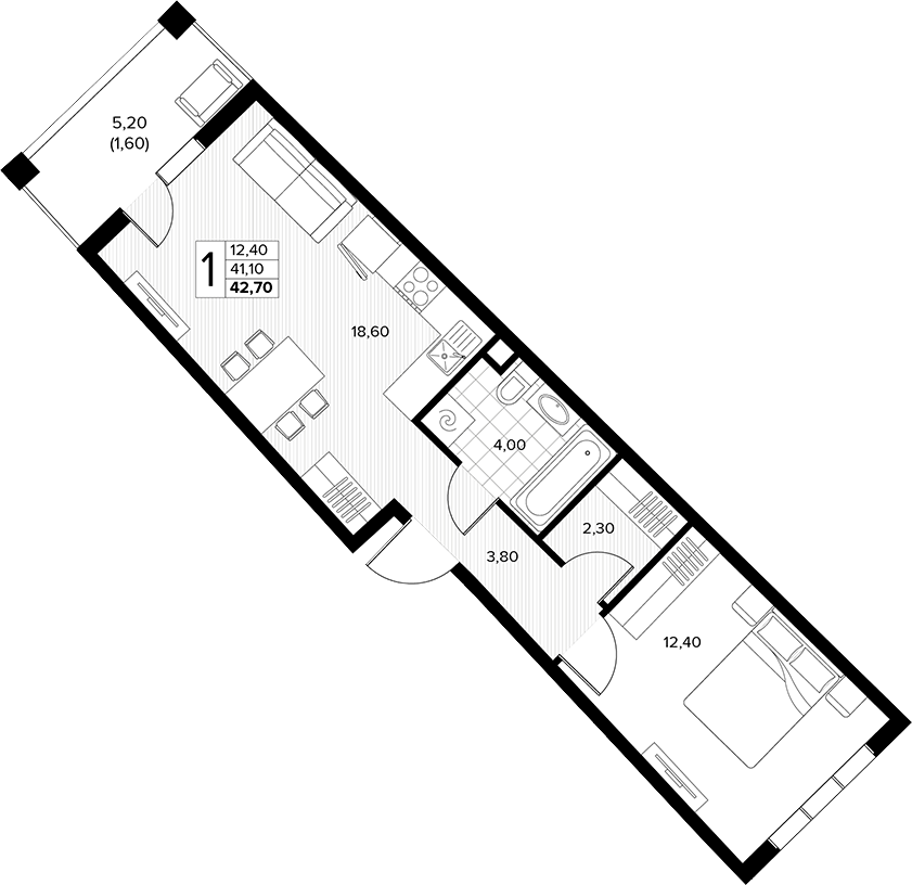 Продается 1-комн. квартира, 41.1 м²