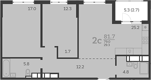 3-комн., 79 м², 24/24 этаж, ЖК «Все Свои VIP»